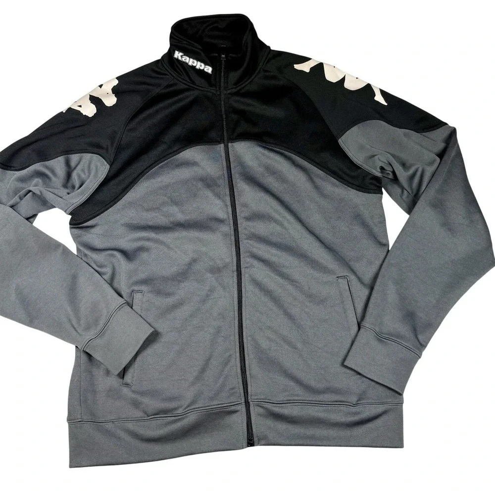 Kappa Jacket Sweater L Gray Black Logo Zip Track Athleisure‎ Streetwear Preppy
